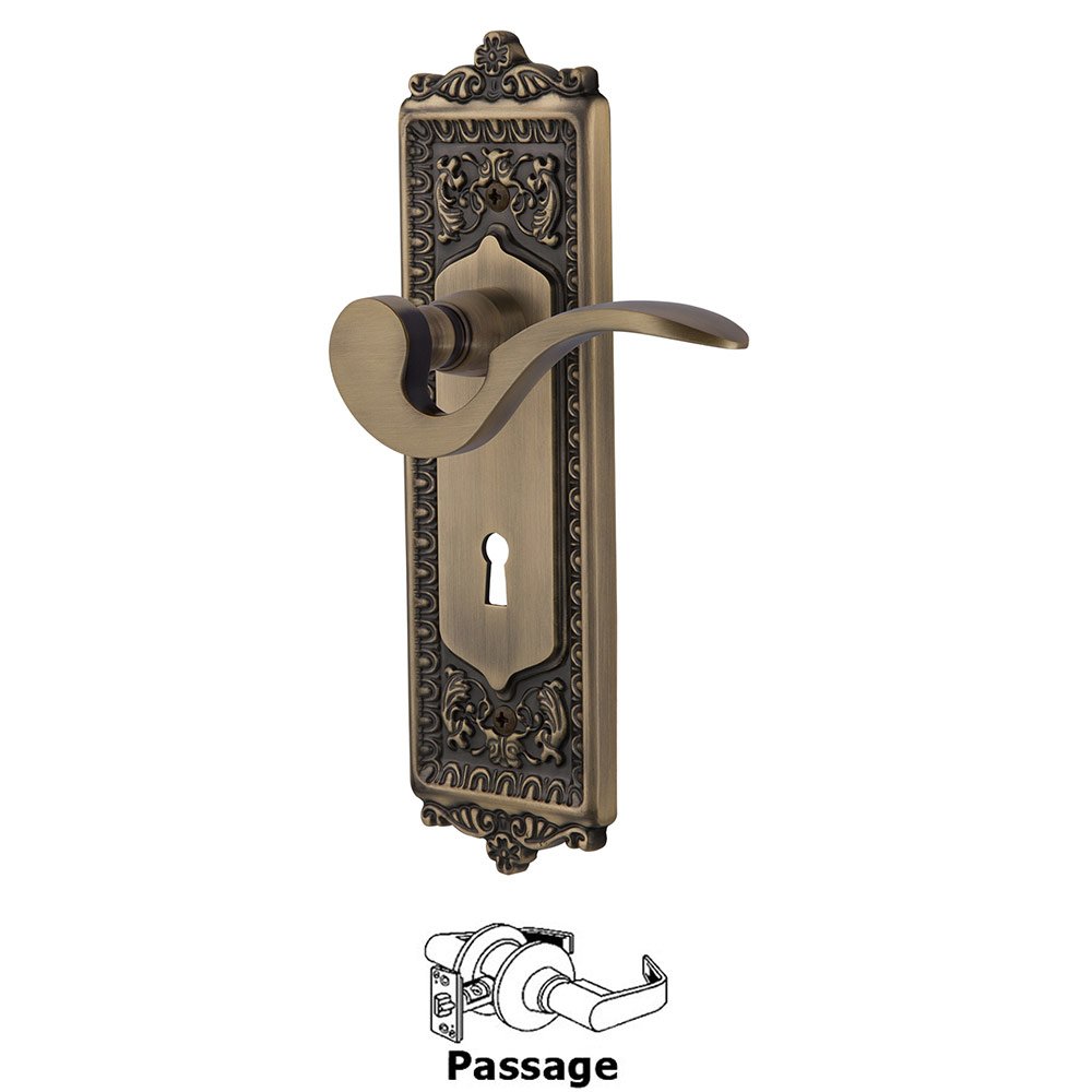 Nostalgic Warehouse Egg & Dart Plate Passage with Keyhole and  Manor Lever in Antique Brass