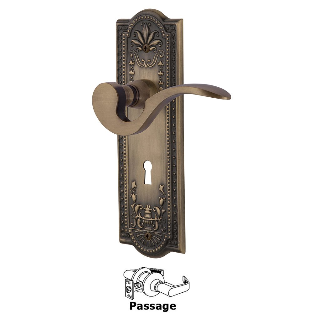 Nostalgic Warehouse Meadows Plate Passage with Keyhole and  Manor Lever in Antique Brass