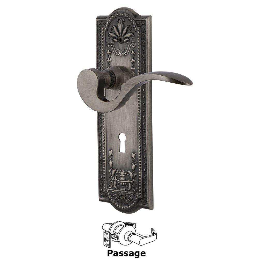 Nostalgic Warehouse Meadows Plate Passage with Keyhole and  Manor Lever in Antique Pewter