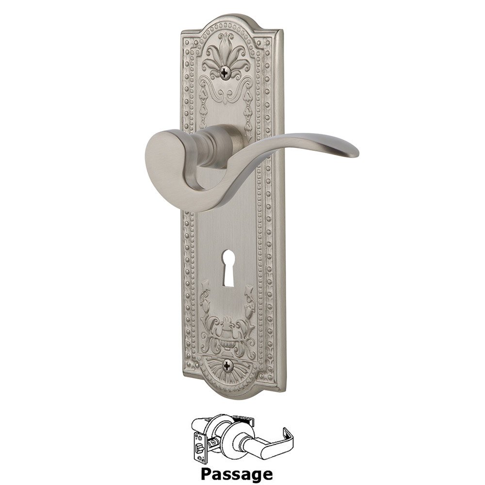 Nostalgic Warehouse Meadows Plate Passage with Keyhole and  Manor Lever in Satin Nickel