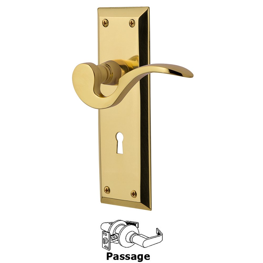 Nostalgic Warehouse New York Plate Passage with Keyhole and  Manor Lever in Polished Brass