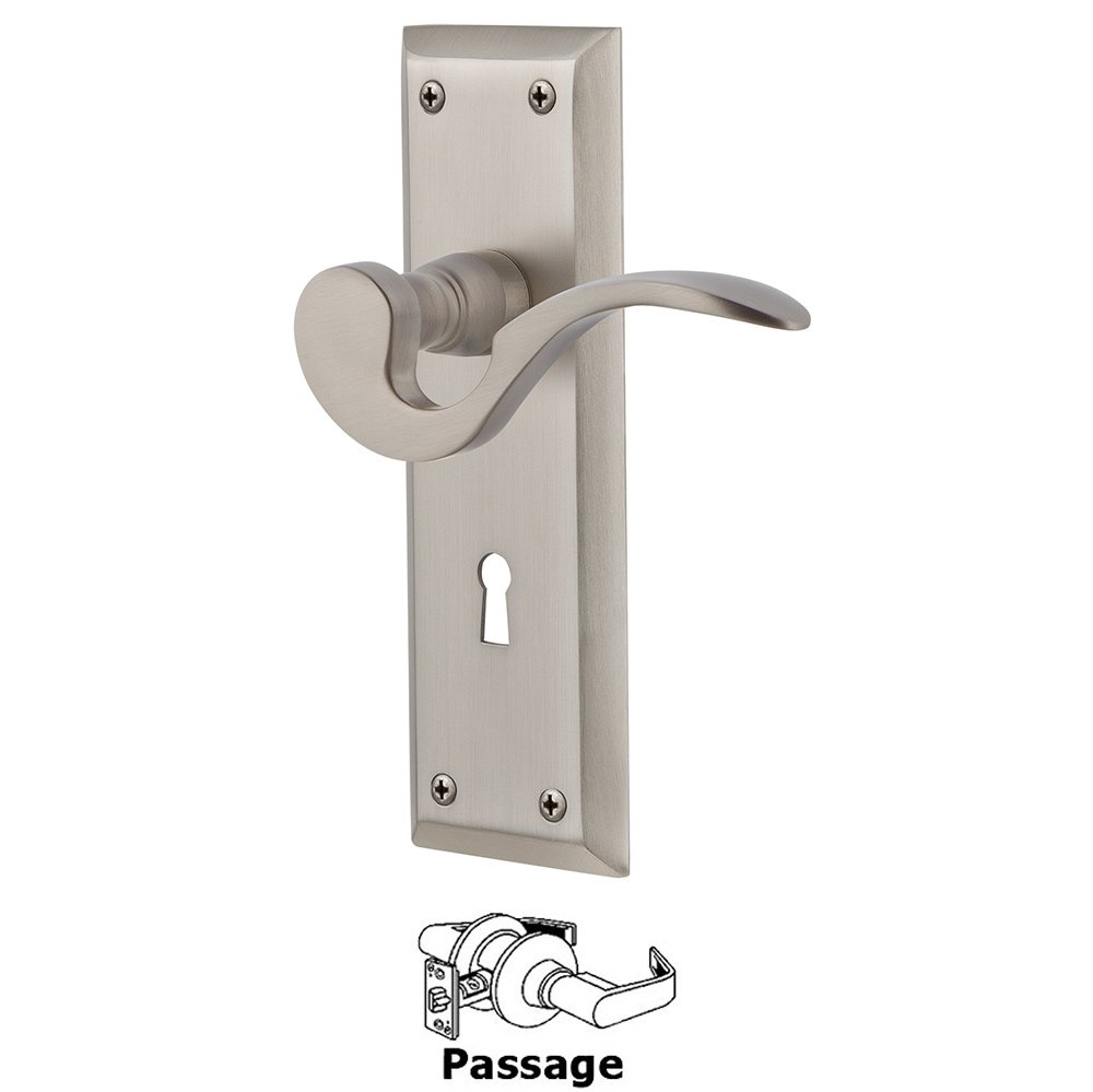 Nostalgic Warehouse New York Plate Passage with Keyhole and  Manor Lever in Satin Nickel