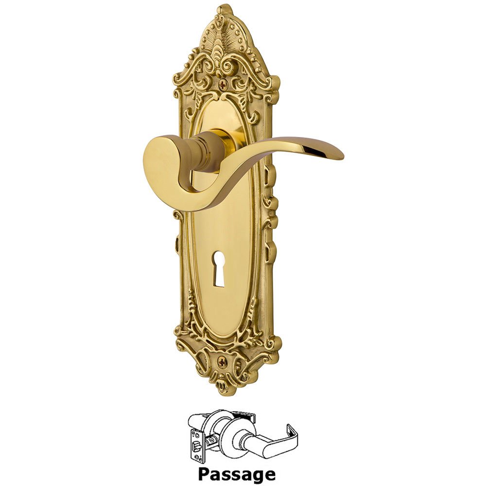Nostalgic Warehouse Victorian Plate Passage with Keyhole and  Manor Lever in Polished Brass