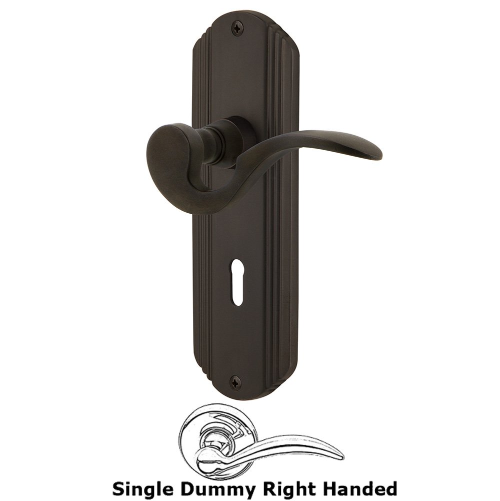 Nostalgic Warehouse Deco Plate Single Dummy with Keyhole Right Handed Manor Lever in Oil-Rubbed Bronze