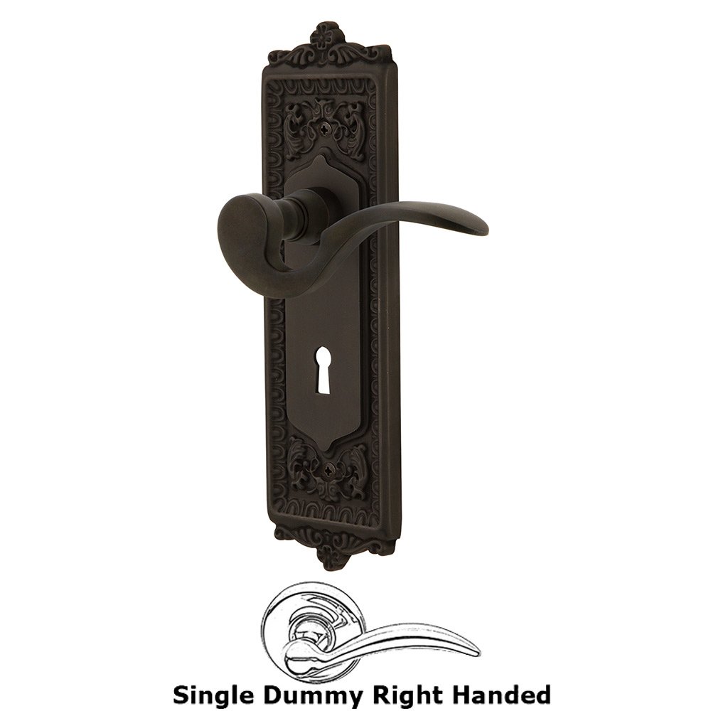Nostalgic Warehouse Egg & Dart Plate Single Dummy with Keyhole Right Handed Manor Lever in Oil-Rubbed Bronze