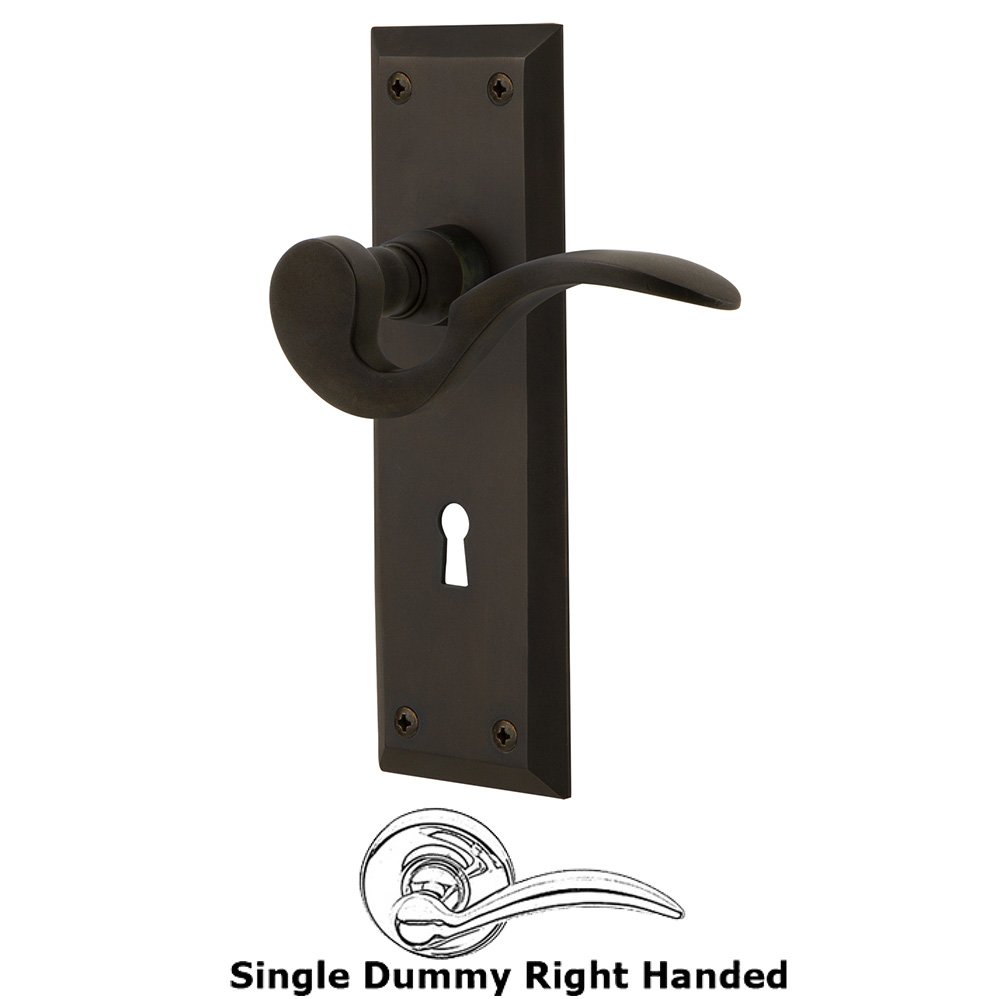Nostalgic Warehouse New York Plate Single Dummy with Keyhole Right Handed Manor Lever in Oil-Rubbed Bronze