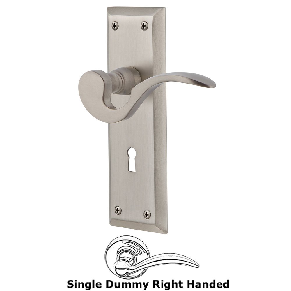 Nostalgic Warehouse New York Plate Single Dummy with Keyhole Right Handed Manor Lever in Satin Nickel