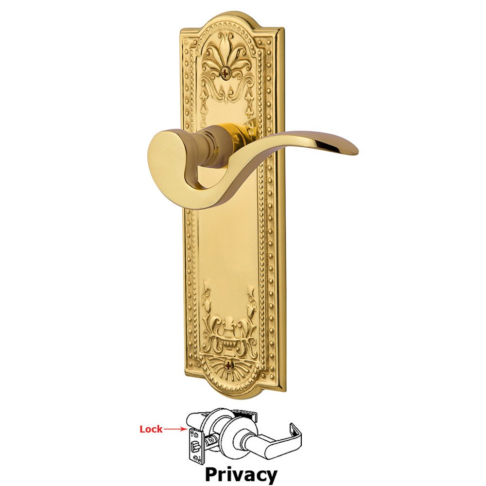 Nostalgic Warehouse Meadows Plate Privacy Manor Lever in Polished Brass