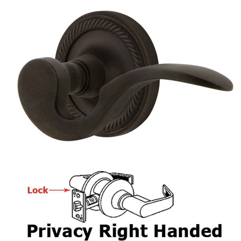 Nostalgic Warehouse Rope Rose Privacy Right Handed Manor Lever in Oil-Rubbed Bronze