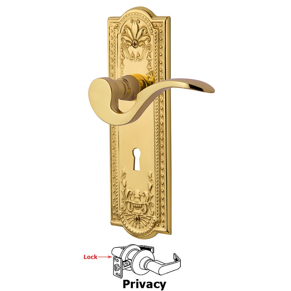 Nostalgic Warehouse Meadows Plate Privacy with Keyhole and  Manor Lever in Polished Brass