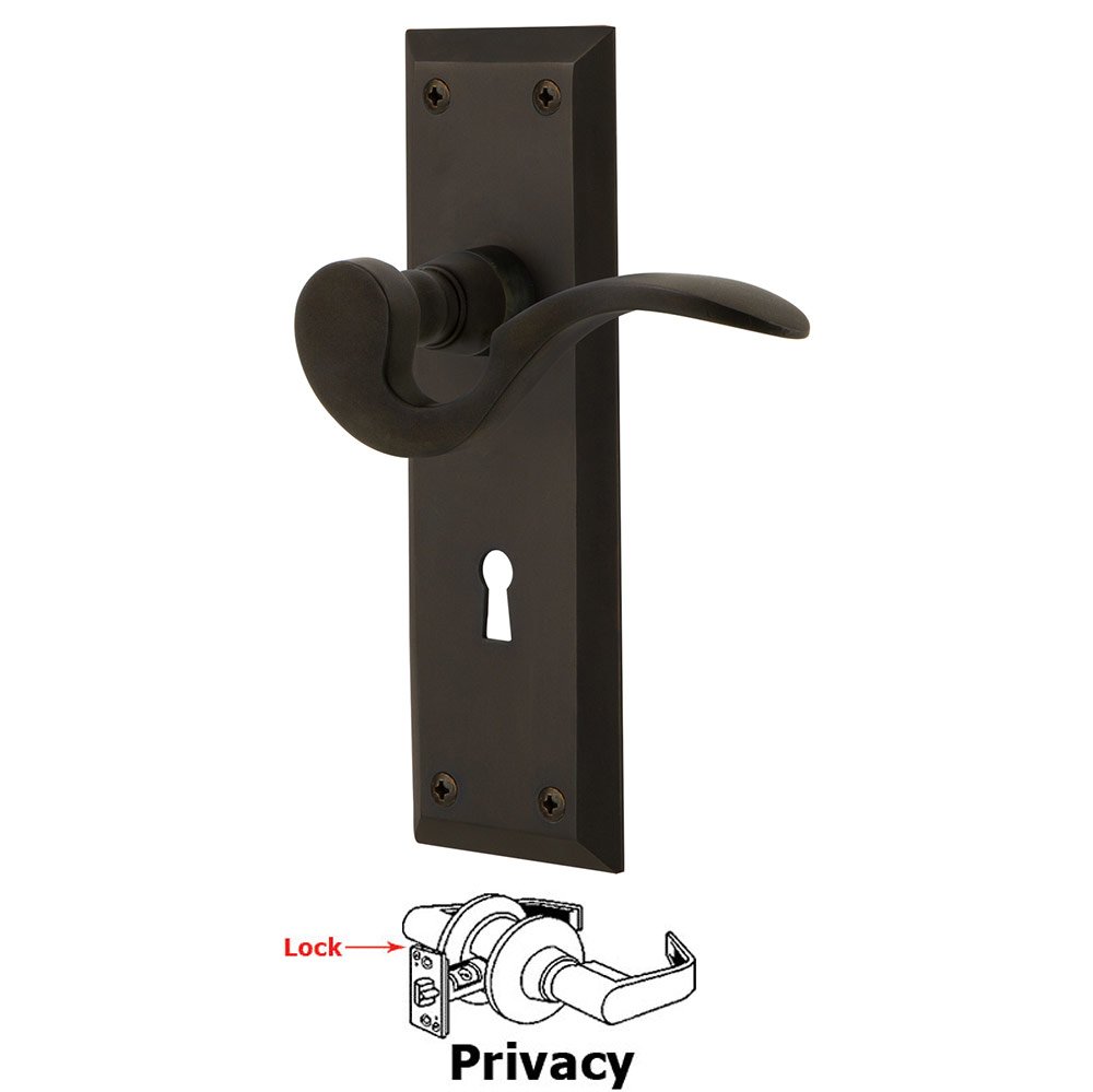 Nostalgic Warehouse New York Plate Privacy with Keyhole and  Manor Lever in Oil-Rubbed Bronze