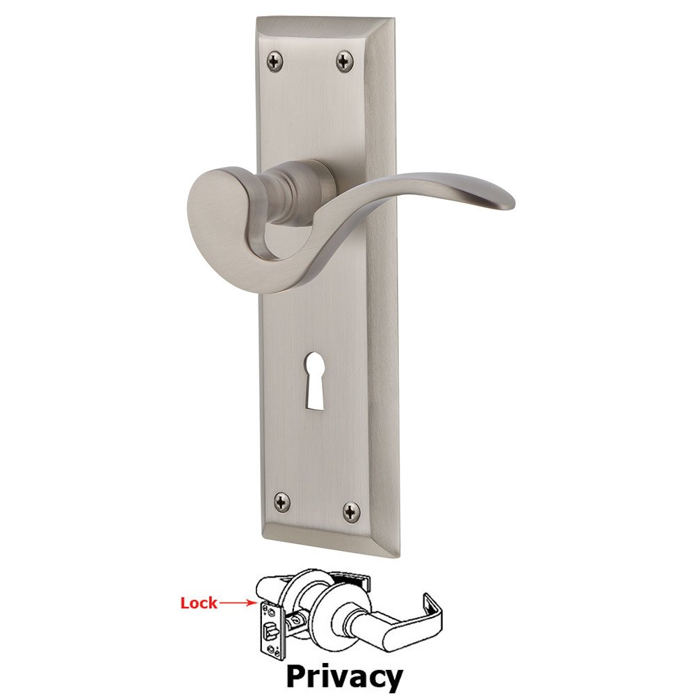 Nostalgic Warehouse New York Plate Privacy with Keyhole and  Manor Lever in Satin Nickel