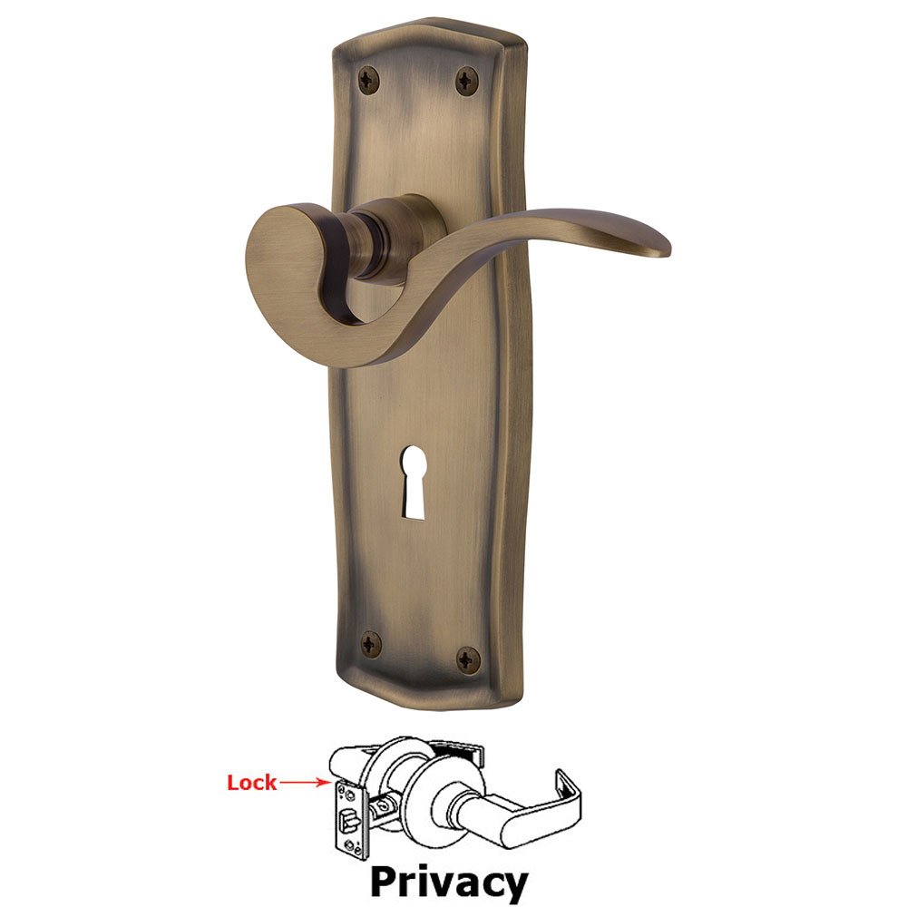 Nostalgic Warehouse Prairie Plate Privacy with Keyhole and  Manor Lever in Antique Brass