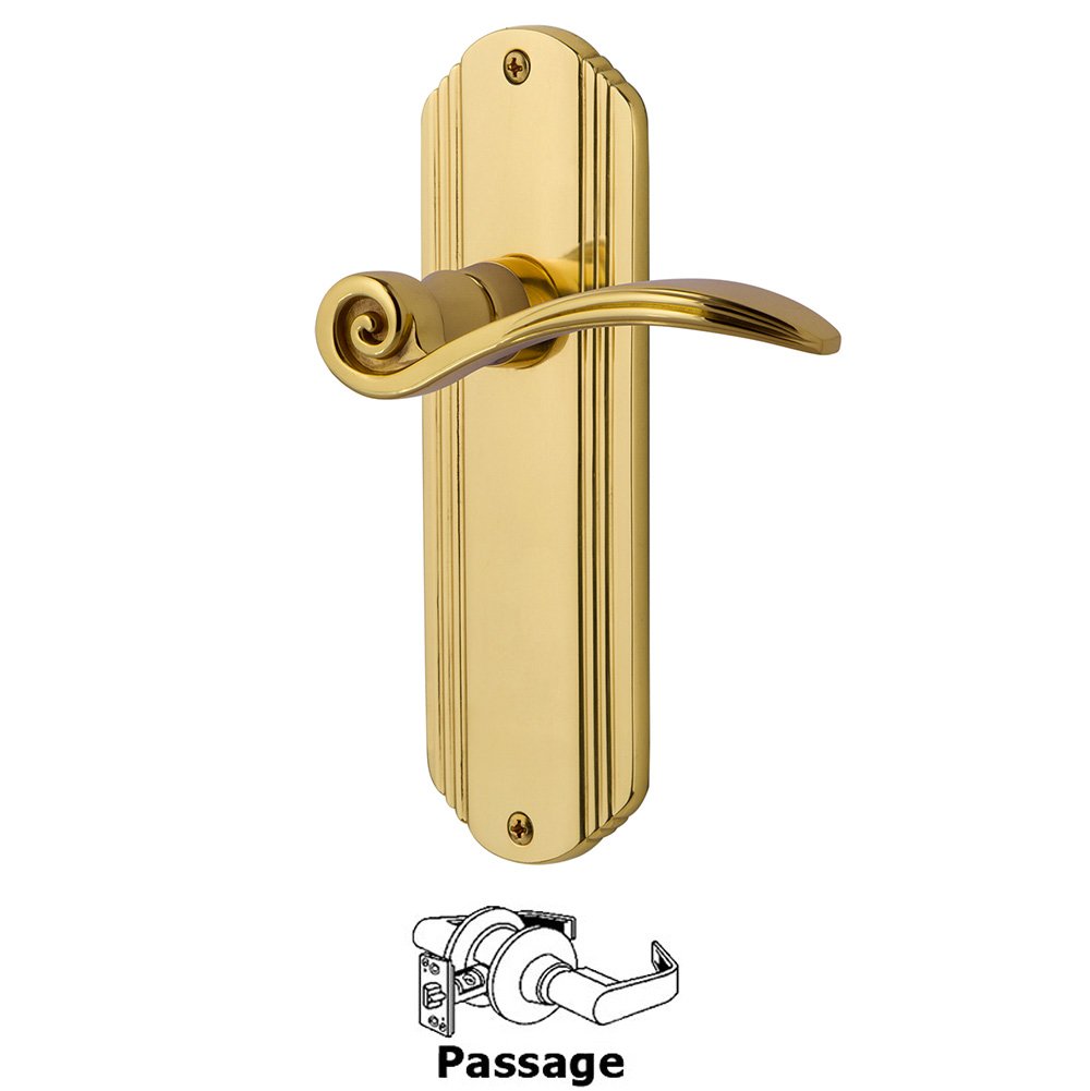 Nostalgic Warehouse Deco Plate Passage Swan Lever in Polished Brass