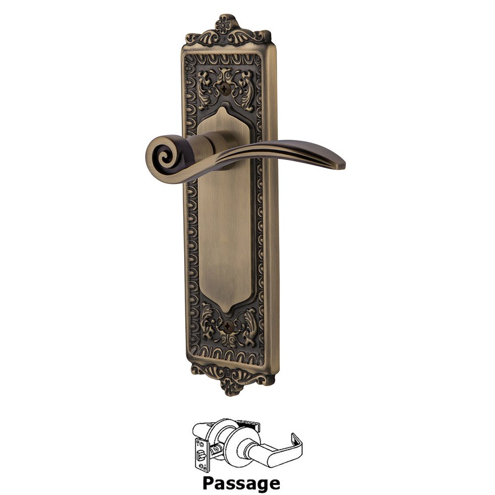 Nostalgic Warehouse Egg & Dart Plate Passage Swan Lever in Antique Brass
