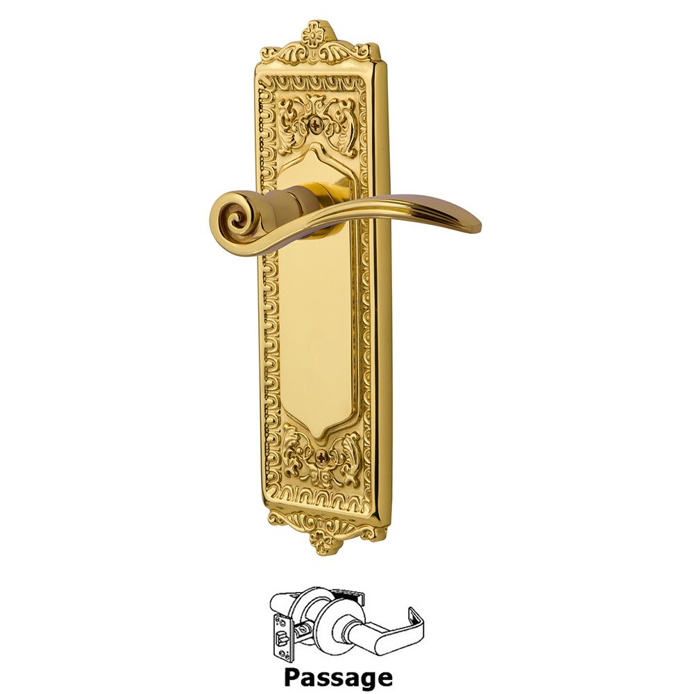 Nostalgic Warehouse Egg & Dart Plate Passage Swan Lever in Polished Brass