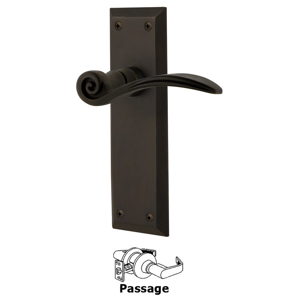 Nostalgic Warehouse New York Plate Passage Swan Lever in Oil-Rubbed Bronze