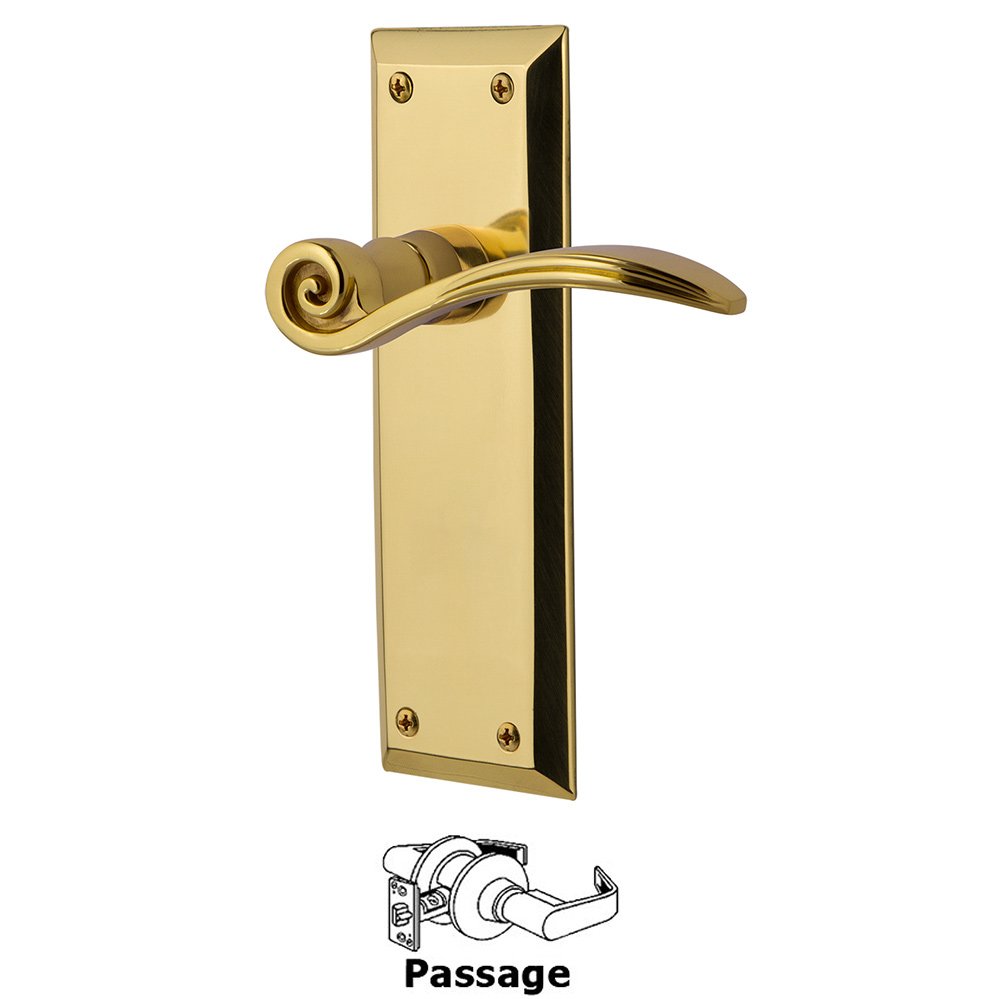 Nostalgic Warehouse New York Plate Passage Swan Lever in Polished Brass