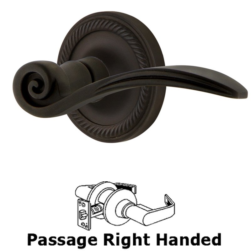 Nostalgic Warehouse Rope Rose Passage Right Handed Swan Lever in Oil-Rubbed Bronze