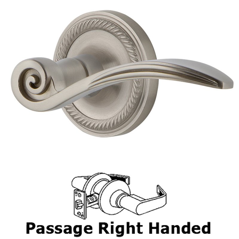 Nostalgic Warehouse Rope Rose Passage Right Handed Swan Lever in Satin Nickel