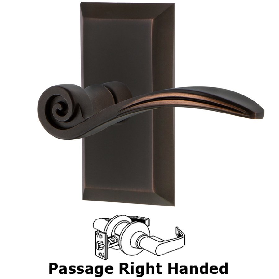 Nostalgic Warehouse Studio Plate Passage Right Handed Swan Lever in Timeless Bronze