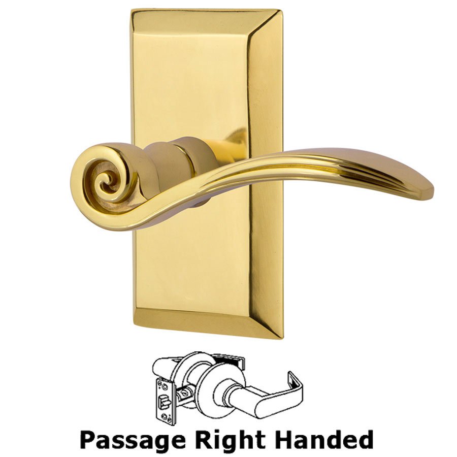 Nostalgic Warehouse Studio Plate Passage Right Handed Swan Lever in Polished Brass