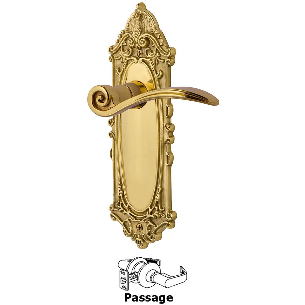 Nostalgic Warehouse Victorian Plate Passage Swan Lever in Polished Brass
