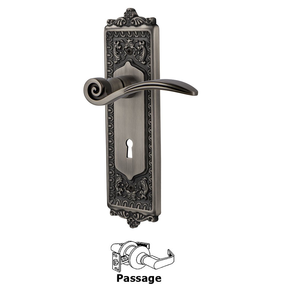 Nostalgic Warehouse Egg & Dart Plate Passage with Keyhole and  Swan Lever in Antique Pewter