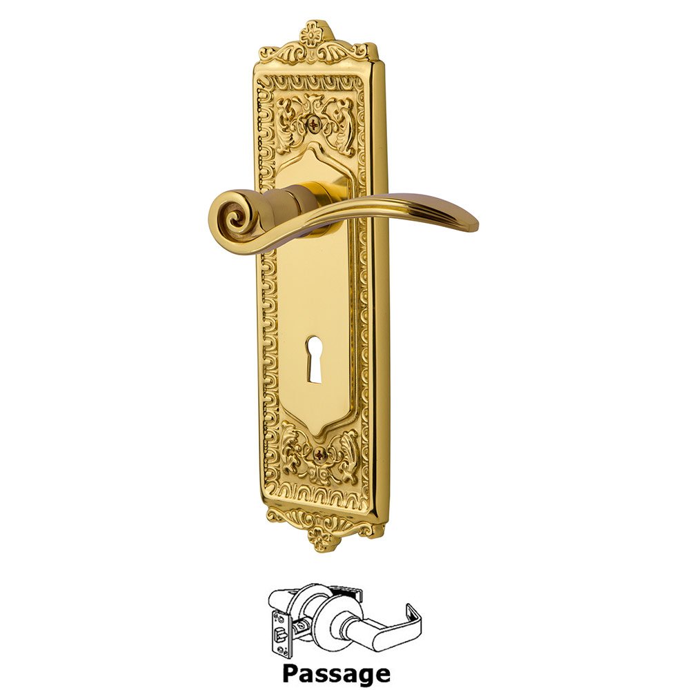 Nostalgic Warehouse Egg & Dart Plate Passage with Keyhole and  Swan Lever in Polished Brass