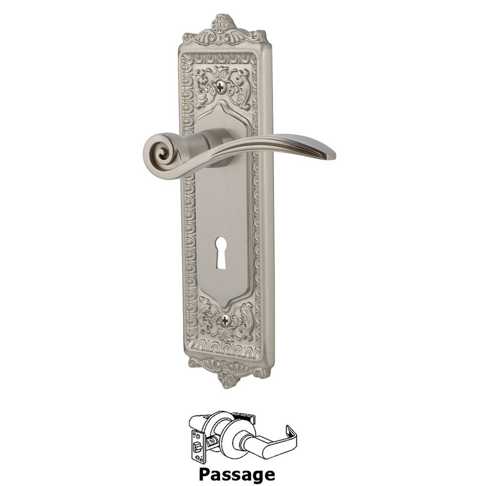 Nostalgic Warehouse Egg & Dart Plate Passage with Keyhole and  Swan Lever in Satin Nickel