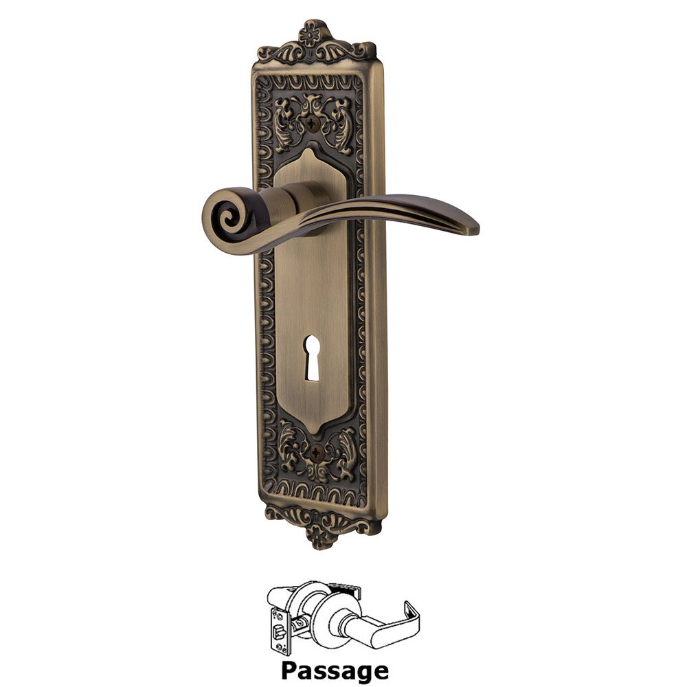 Nostalgic Warehouse Egg & Dart Plate Passage with Keyhole and  Swan Lever in Antique Brass