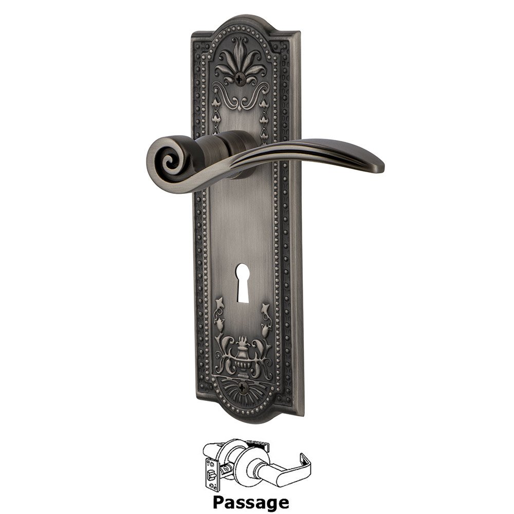 Nostalgic Warehouse Meadows Plate Passage with Keyhole and  Swan Lever in Antique Pewter