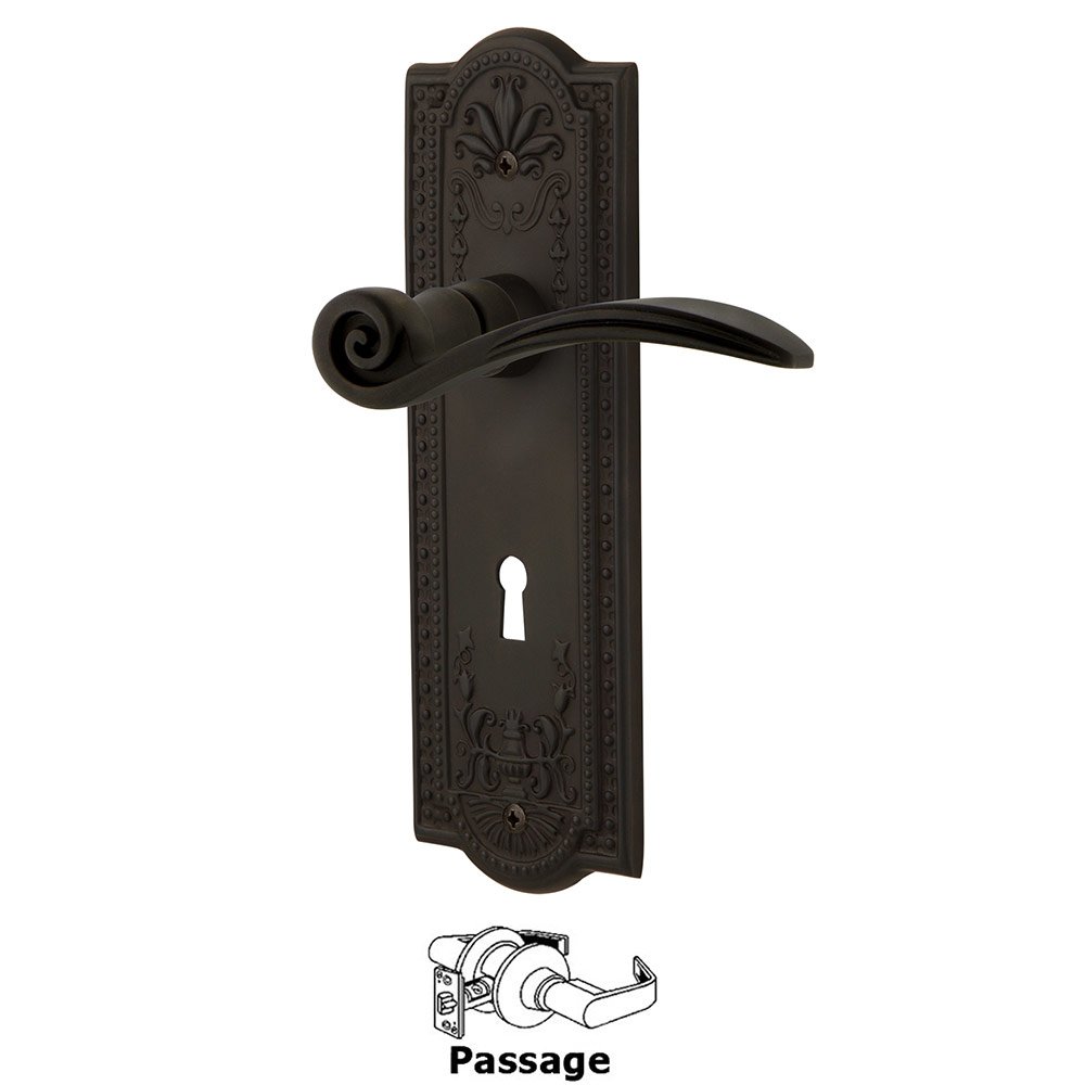 Nostalgic Warehouse Meadows Plate Passage with Keyhole and  Swan Lever in Oil-Rubbed Bronze