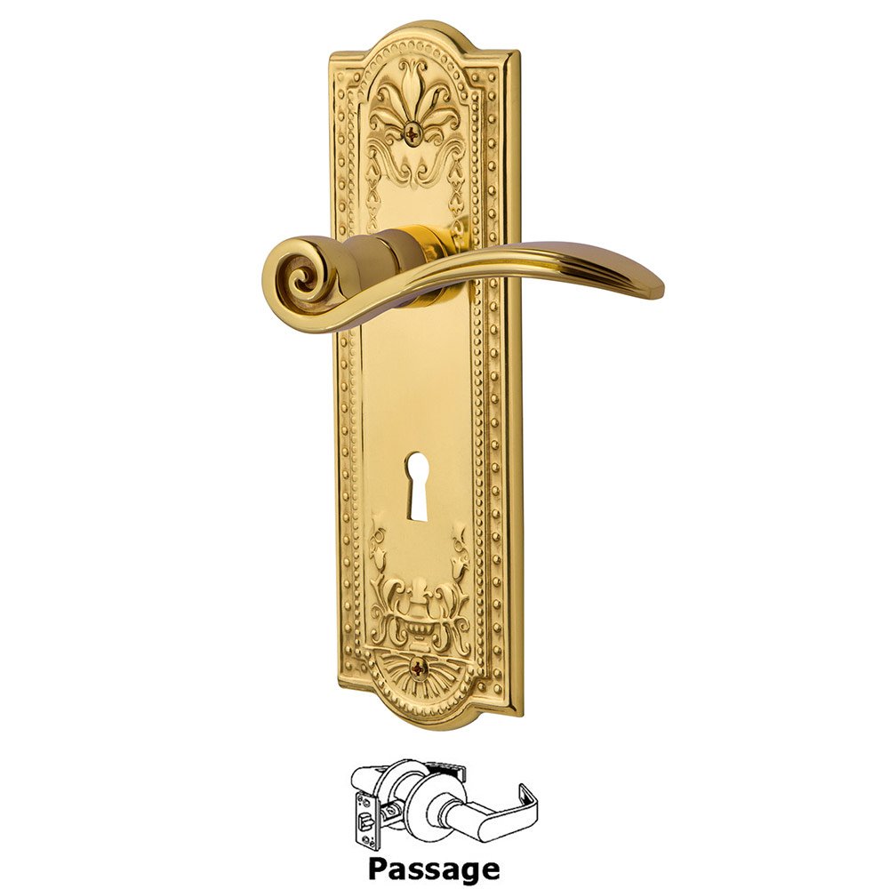 Nostalgic Warehouse Meadows Plate Passage with Keyhole and  Swan Lever in Polished Brass