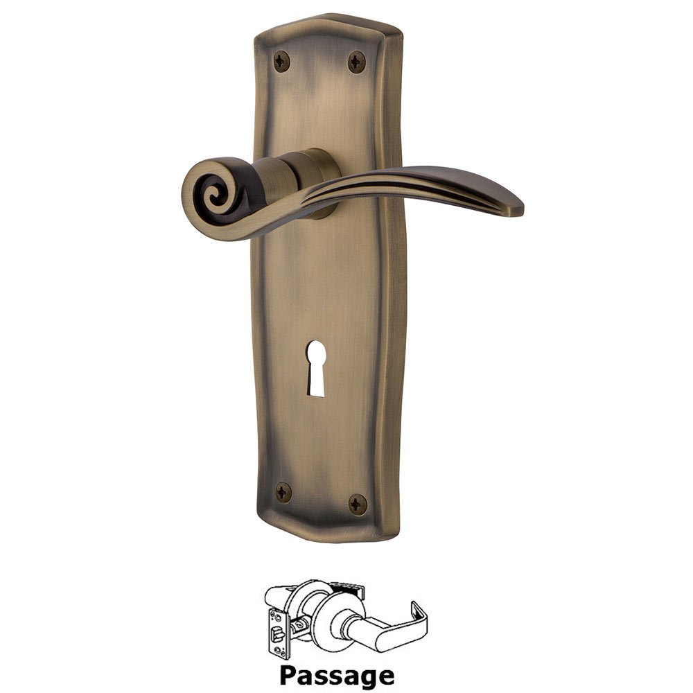 Nostalgic Warehouse Prairie Plate Passage with Keyhole and  Swan Lever in Antique Brass
