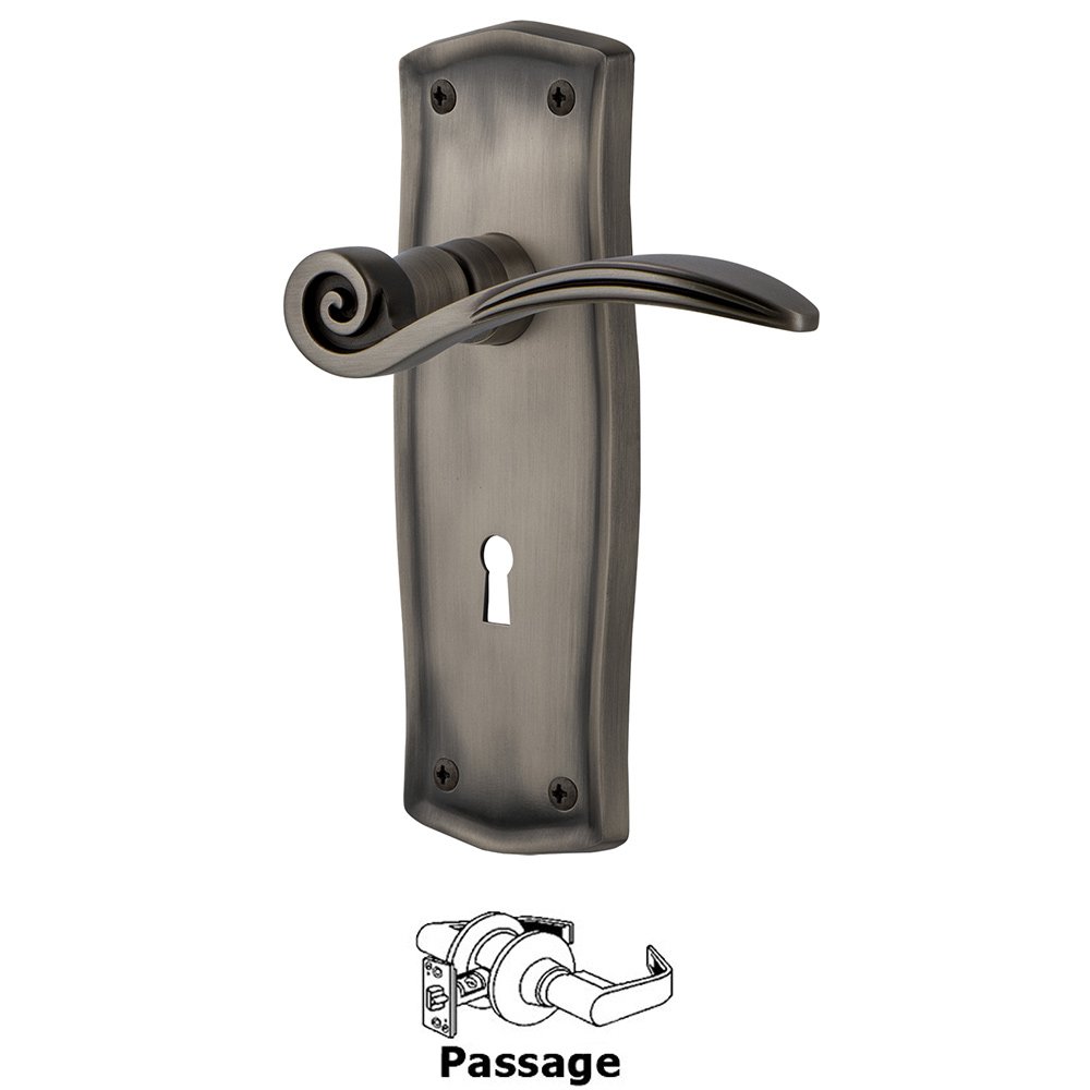 Nostalgic Warehouse Prairie Plate Passage with Keyhole and  Swan Lever in Antique Pewter