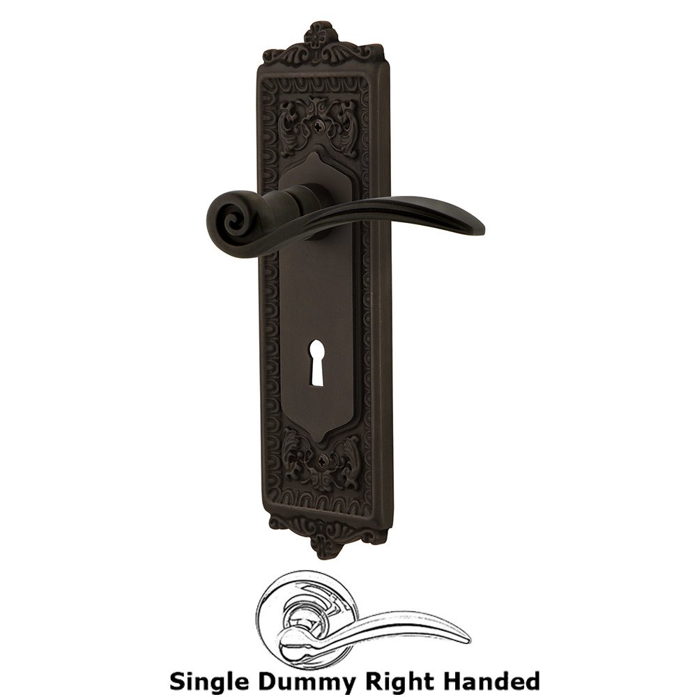 Nostalgic Warehouse Egg & Dart Plate Single Dummy with Keyhole Right Handed Swan Lever in Oil-Rubbed Bronze