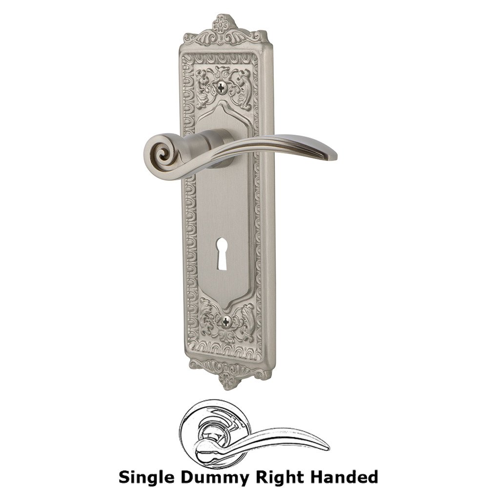 Nostalgic Warehouse Egg & Dart Plate Single Dummy with Keyhole Right Handed Swan Lever in Satin Nickel
