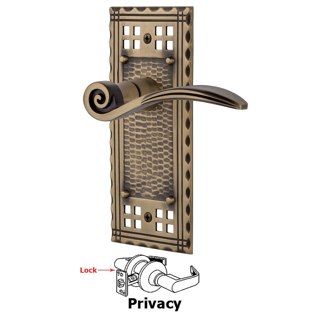 Nostalgic Warehouse Craftsman Plate Privacy Swan Lever in Antique Brass