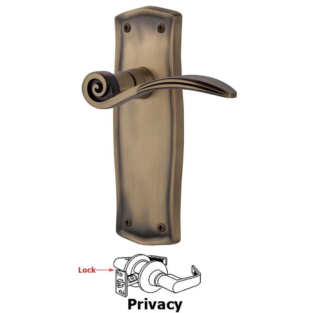 Nostalgic Warehouse Prairie Plate Privacy Swan Lever in Antique Brass
