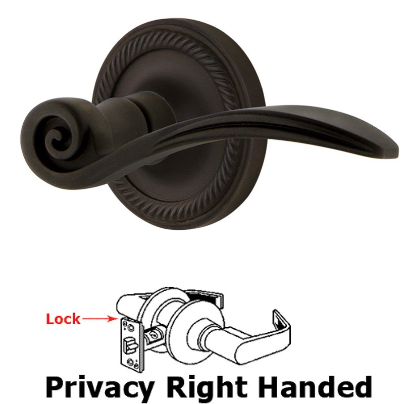 Nostalgic Warehouse Rope Rose Privacy Right Handed Swan Lever in Oil-Rubbed Bronze