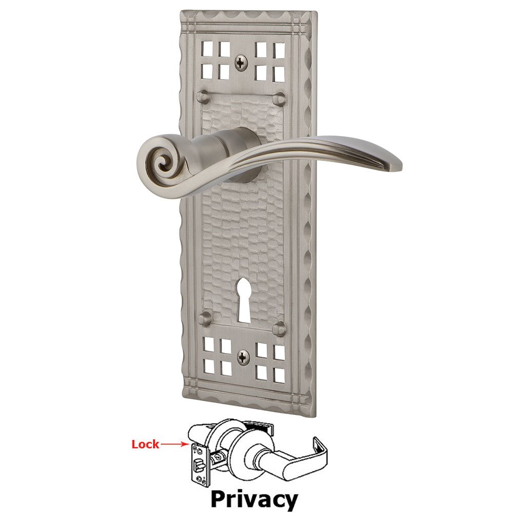 Nostalgic Warehouse Craftsman Plate Privacy with Keyhole and  Swan Lever in Satin Nickel