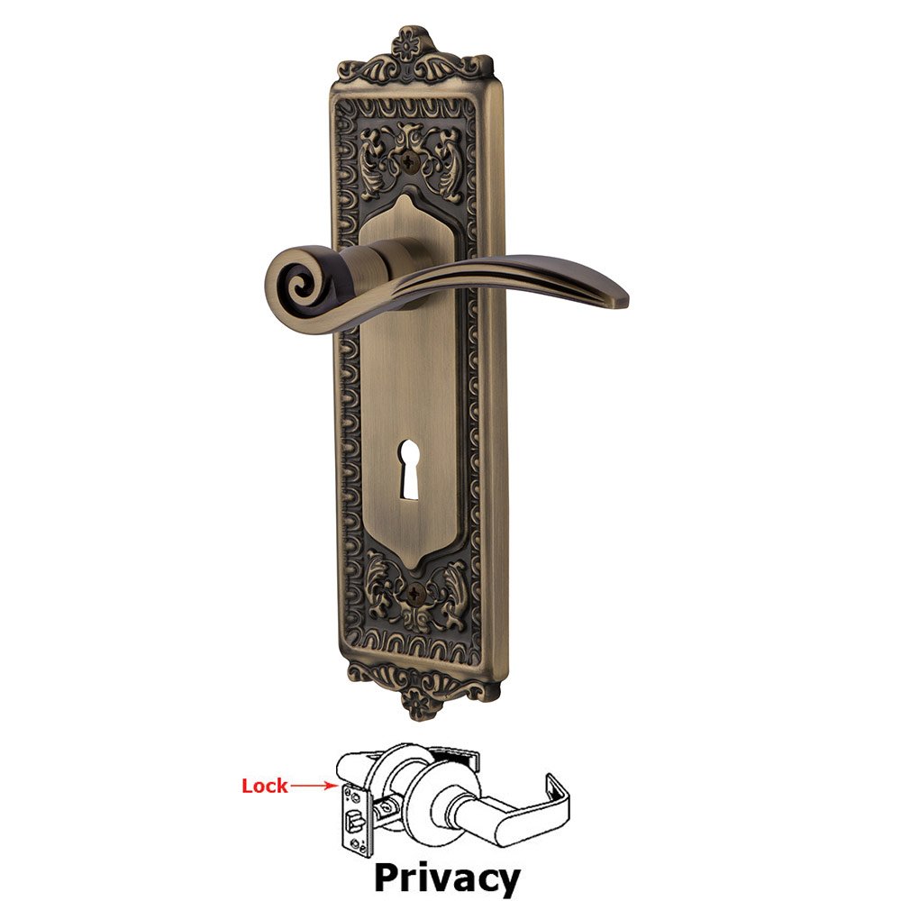 Nostalgic Warehouse Egg & Dart Plate Privacy with Keyhole and  Swan Lever in Antique Brass