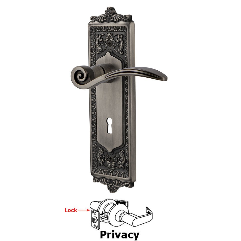 Nostalgic Warehouse Egg & Dart Plate Privacy with Keyhole and  Swan Lever in Antique Pewter
