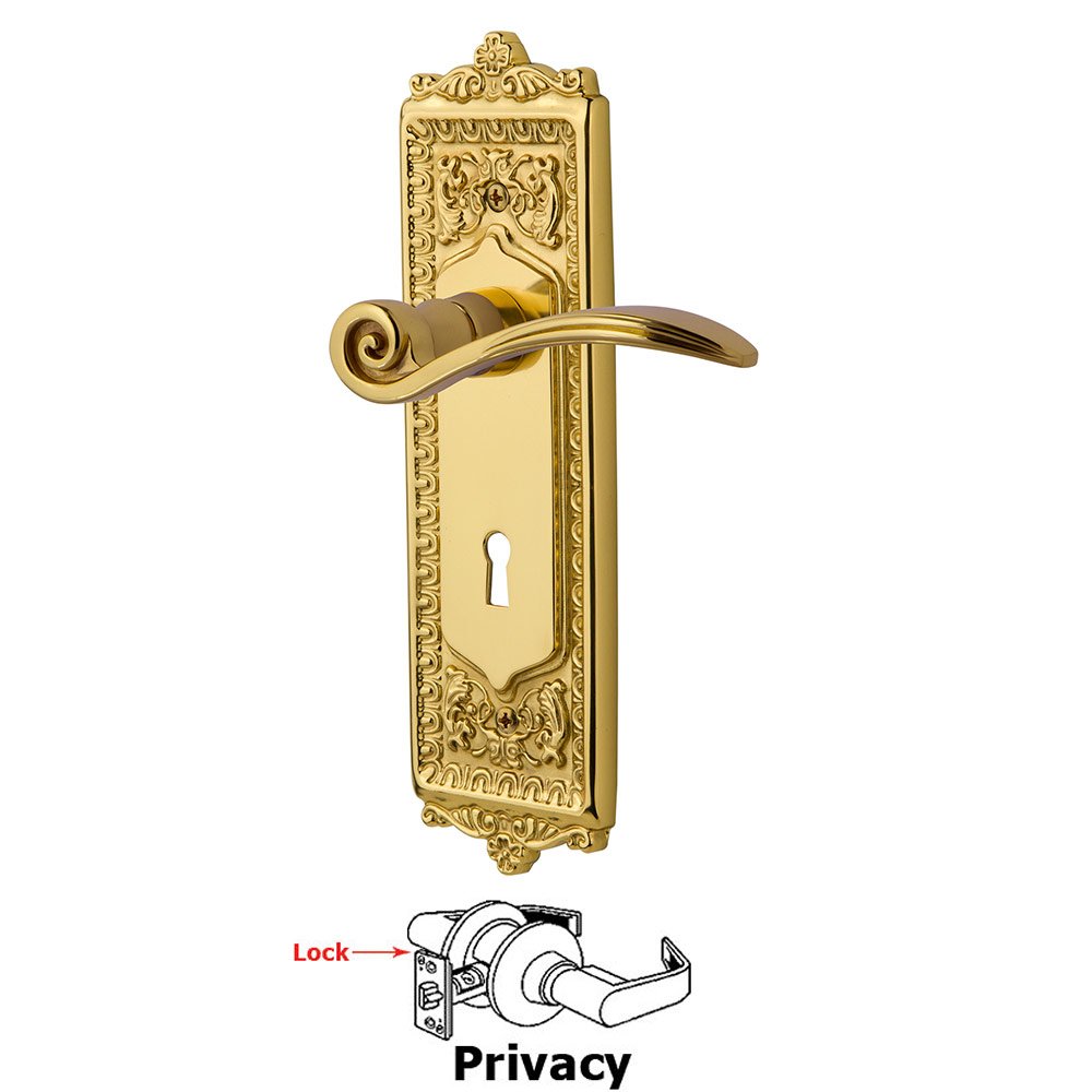 Nostalgic Warehouse Egg & Dart Plate Privacy with Keyhole and  Swan Lever in Unlacquered Brass