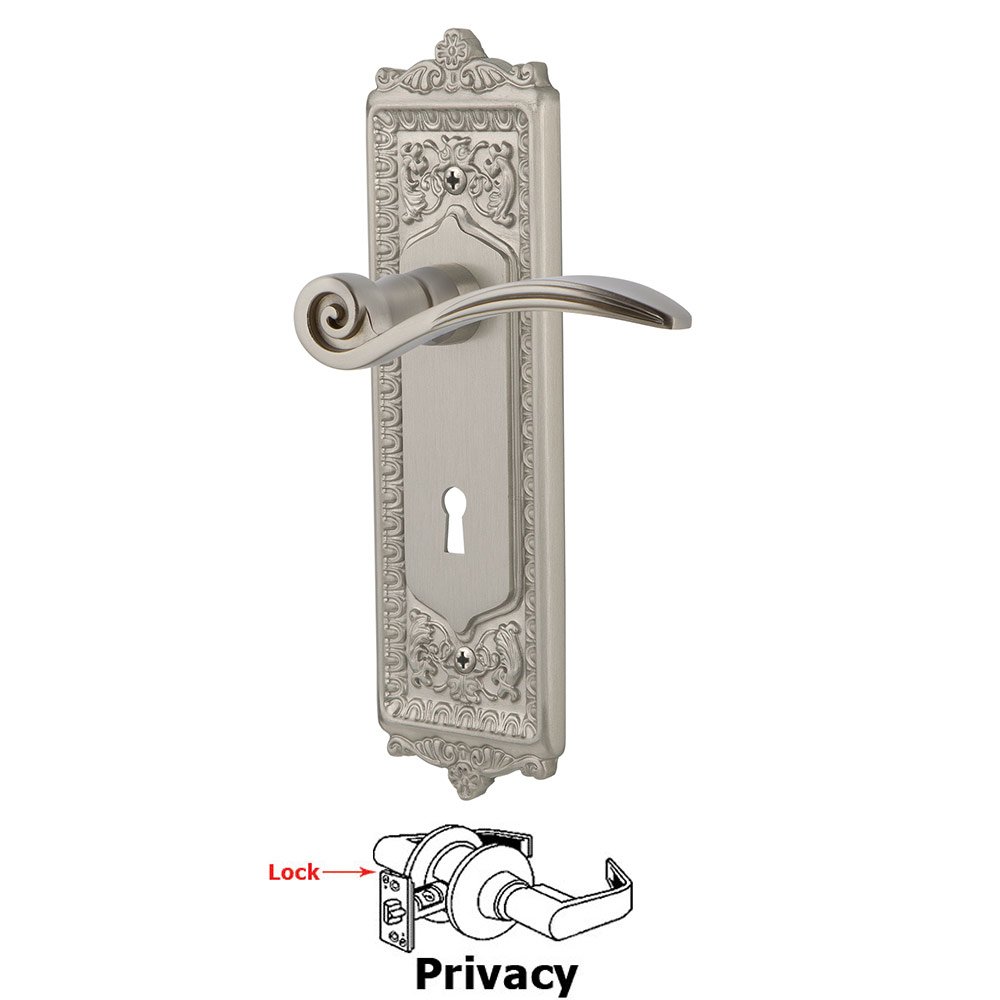 Nostalgic Warehouse Egg & Dart Plate Privacy with Keyhole and  Swan Lever in Satin Nickel