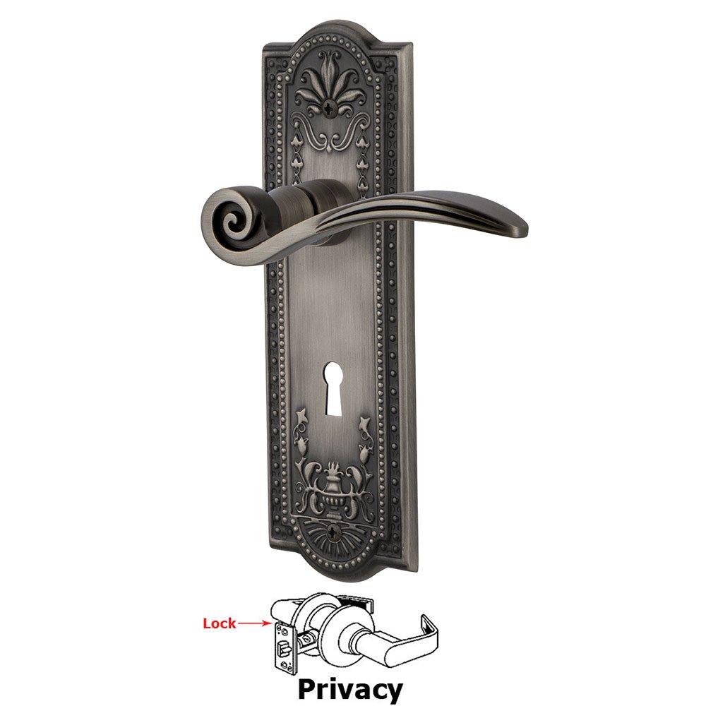 Nostalgic Warehouse Meadows Plate Privacy with Keyhole and  Swan Lever in Antique Pewter