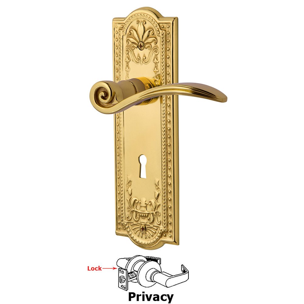 Nostalgic Warehouse Meadows Plate Privacy with Keyhole and  Swan Lever in Polished Brass
