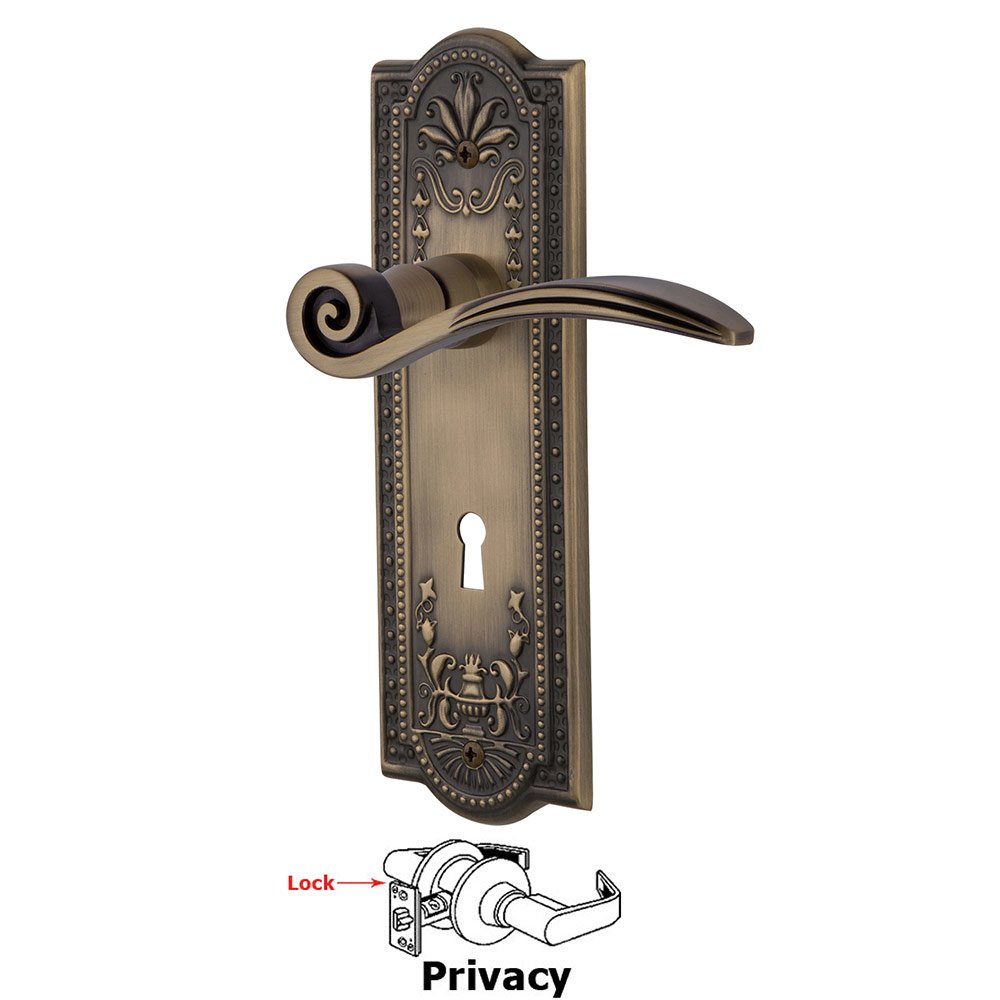 Nostalgic Warehouse Meadows Plate Privacy with Keyhole and  Swan Lever in Antique Brass