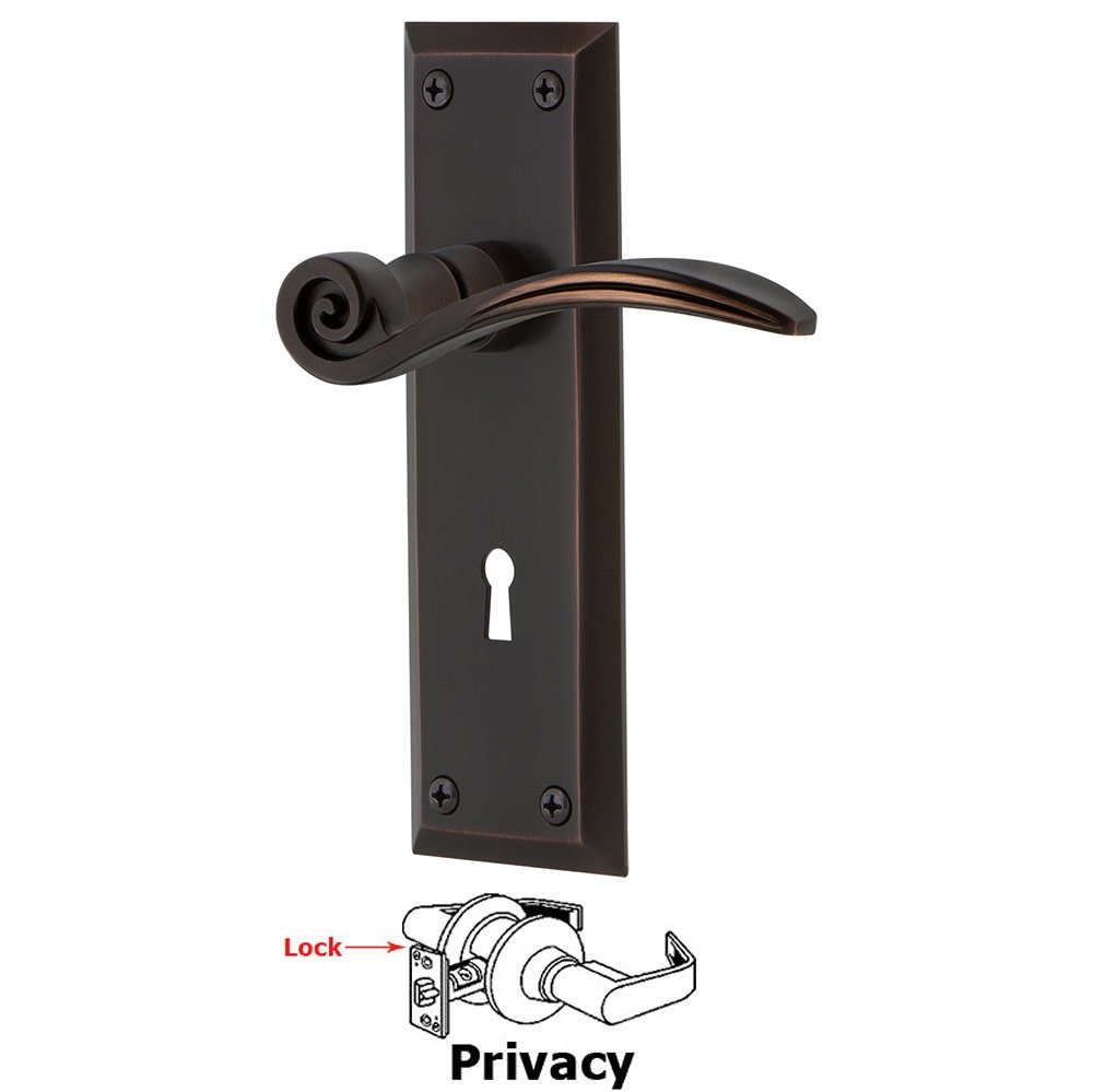 Nostalgic Warehouse New York Plate Privacy with Keyhole and  Swan Lever in Timeless Bronze